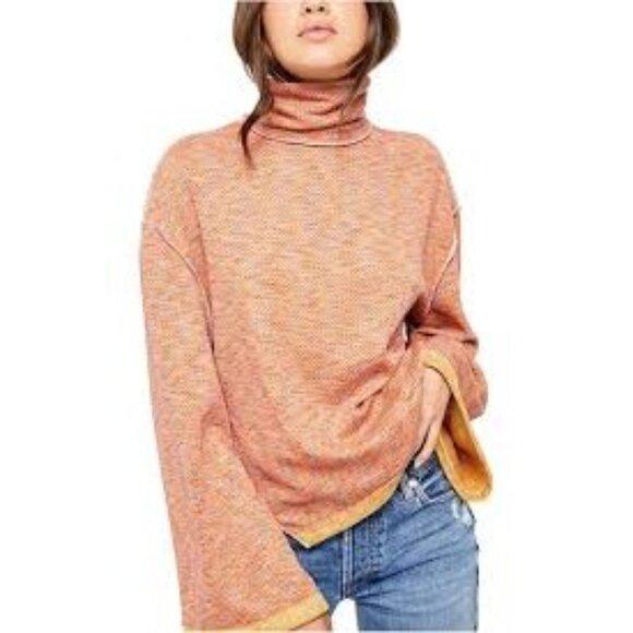 Free People Sunny Days Women’s Turtleneck Sweater Top Orange Size XS Long Sleeve - Picture 9 of 9
